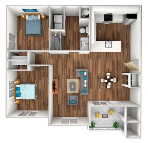 Floor plan for 2 beds, 1 bath, 928 sqft